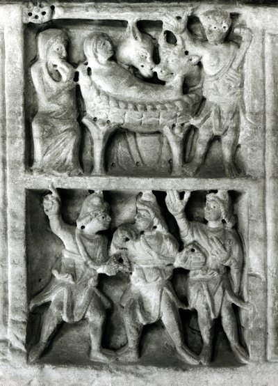 Detail eines Reliefs vom Sarkophag der Geburt von Paleo Christian